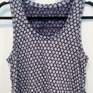 LOFT - Blue/White Print Crochet Swing Tank Med